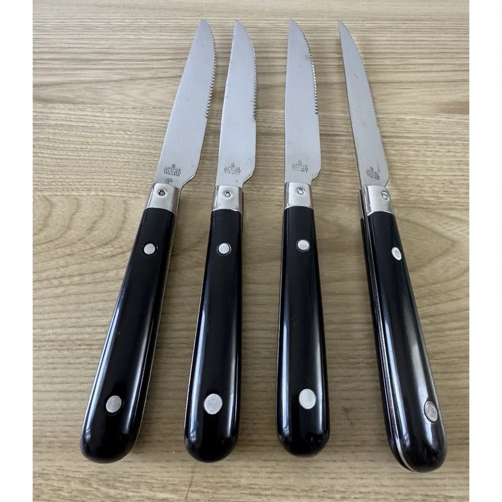 Serrated Stainless Steel Steak Knives Set of 4 Black Handles Thailand